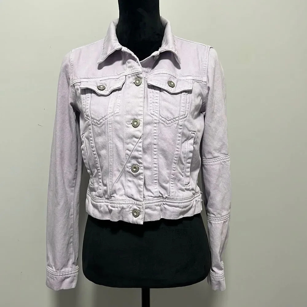 Free People || Violet Denim Jacket long Sleeve with Pockets size XS